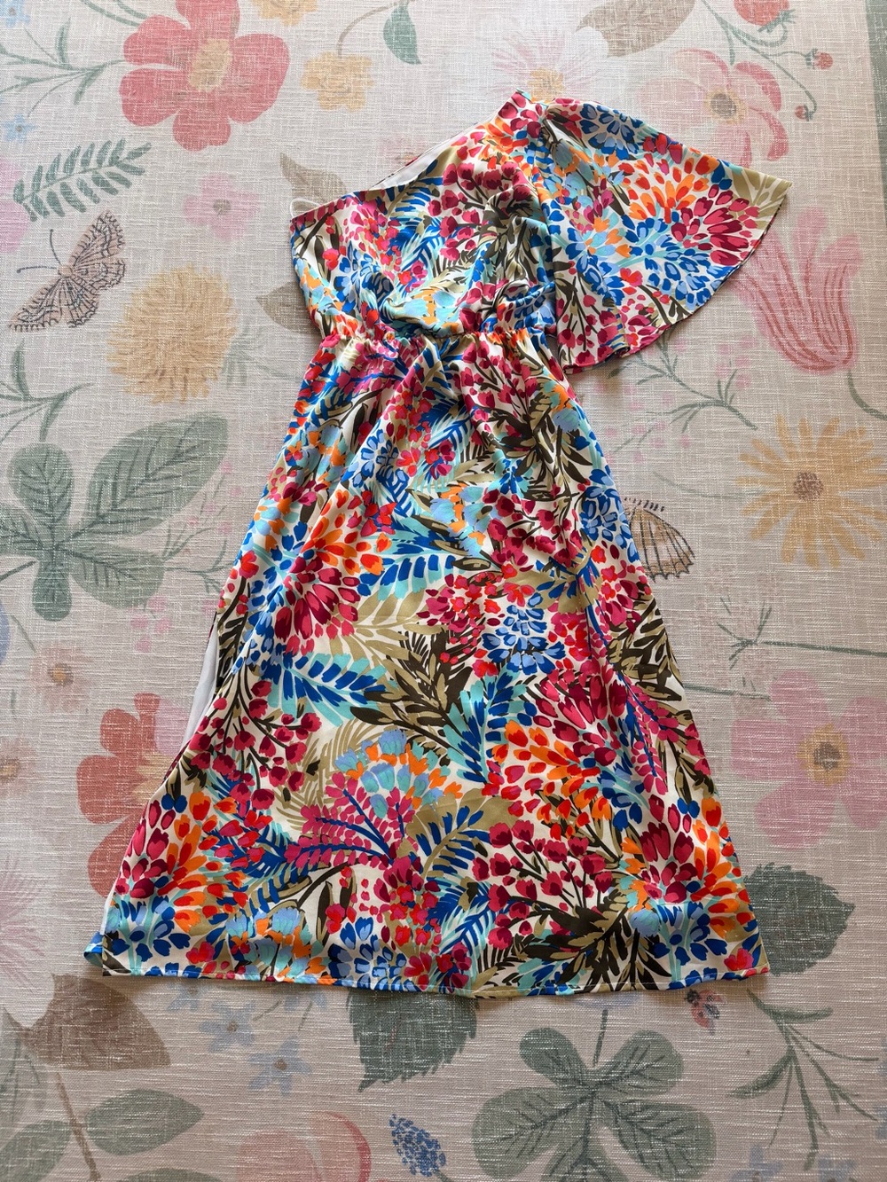 Sugarlips One-Shoulder Floral Dress in Pink, Blue, Orange & Green